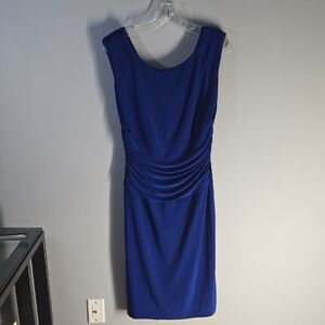 Nine West Cobalt Blue Ruched Midi Sheath Dress Lined Women's Size 8